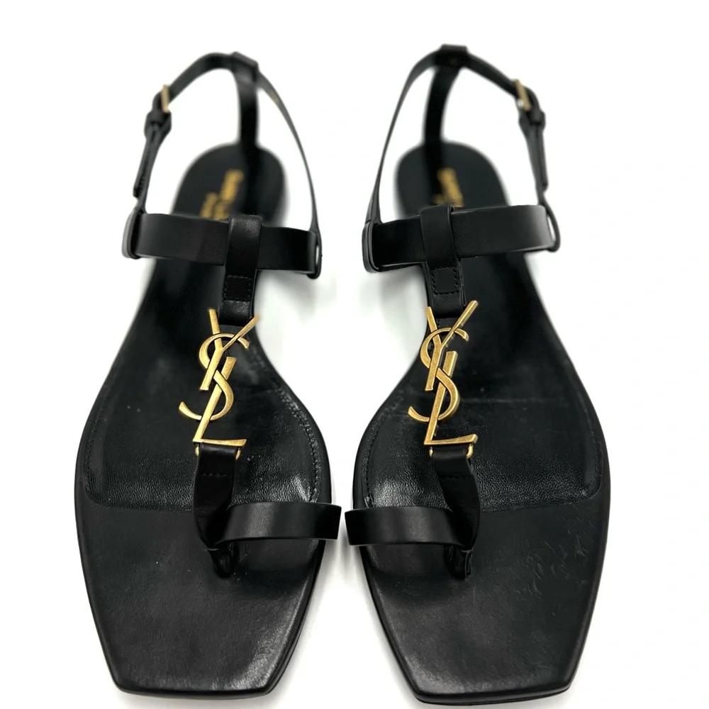 Yves Saint Laurent Black and Gold Sandals - Picture 2 of 7